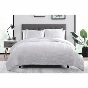 Kate Aurora Modern Accents Jodi Ruffled Embossed 3 Piece Comforter & Pillow Shams Set - 1 of 4