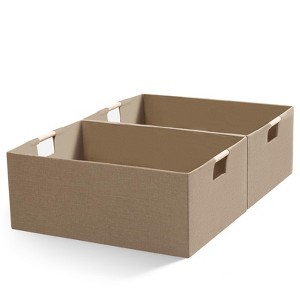 Aoibox Foldable Fabric Storage Cubes Collapsible Coffee Baskets with Wooden Handles Large Rectangular Organizer Bins 2 Pack - 1 of 4