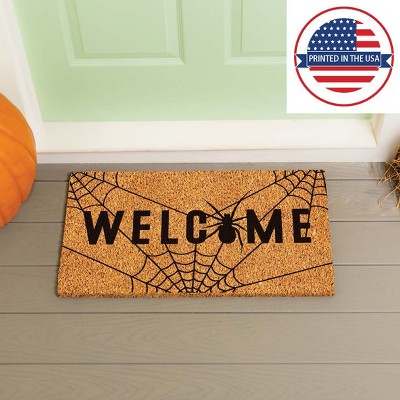 Halloween Welcome Coir Door Mat with Spider Design