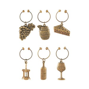 Twine Antiqued Farmhouse Decor Wine Charms and Drink Markers for Wine Glasses, 6 Count - 1 of 4