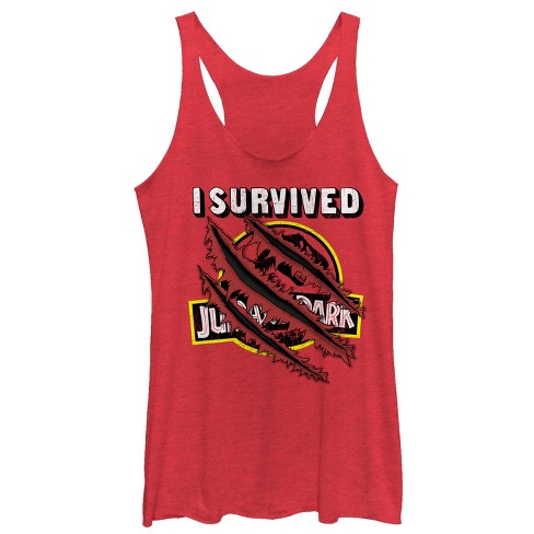 Women's Jurassic Park I Survived The Island, Raptor Claw Tear Racerback Tank Top - image 1 of 3