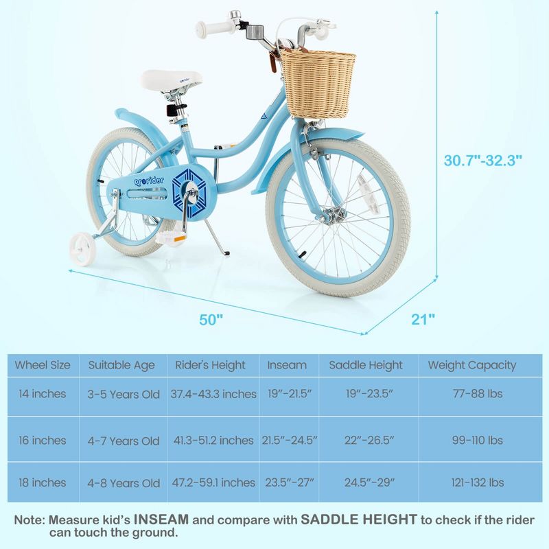 Prorider 18" Kid's Bike with Training Wheels Adjustable Handlebar Seat Handbrake Blue/Green/Pink, 3 of 11