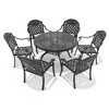 7-Piece Cast Aluminum Outdoor Dining Set with Red Cushions, Round Table & Stackable Chairs - for Patio, Backyard - 3 of 4