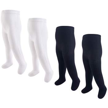 Hudson Baby Infant and Toddler Girl Cotton Rich Tights, Black White Cableknit