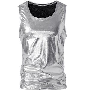 INSPIRE CHIC Men's Round Neck Sleeveless Shiny Disco Party Metallic Tank Top - 1 of 4