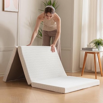 BAFODE Folding Mattress, 4 Inch Queen CertiPUR-US Certified Portable Trifold Memory Foam Mattress with Washable Cover, White