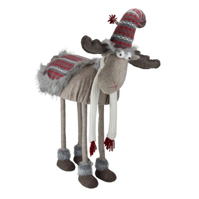 Northlight 29" Gray and Red Nordic Standing Moose Christmas Figurine