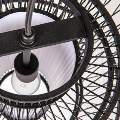 Black Tiered Bamboo Drum Chandelier Pendant Light