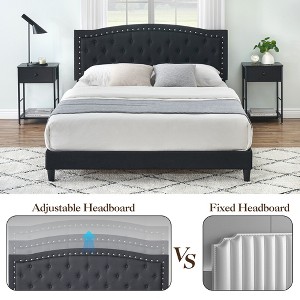 Full/Queen Size Platform Bed Frame, Modern Upholstered Bed Frame with a Height-Adjustable Button-Tufted Headboard, Noise Free Wood Slats Mattress - 1 of 4