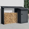 2-In-1 Outdoor Backyard Steel Firewood Rack and Black Metal Storage Shed,Indoor Garden Sloped Roof Open Firewood Storage Buildings-Coolbibila - 2 of 4