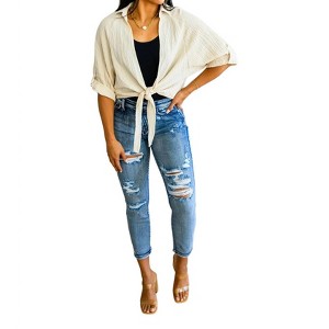 Women's Castaway Tie Front Top - Cozy Casual - 1 of 3