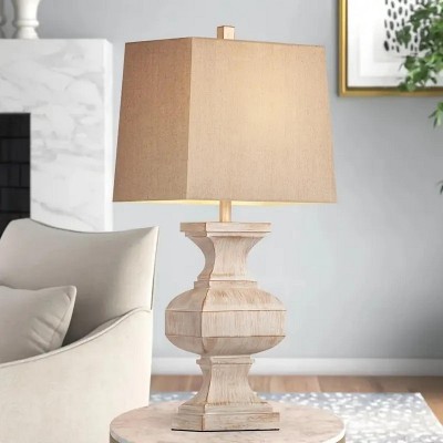 ROTTOGOON 33-inch Large Retro Resin Table Lamp, Rustic Side Table Lamp For Living Room Decor, With 1 LED Bulb, Beige for Living Rooms, Bedrooms