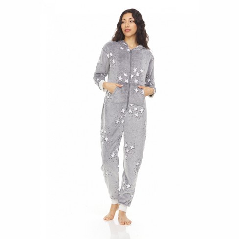 Bearpaw Women s Onesie Pajamas with Fluffy Hoodie and Ears One Piece Fuzzy Pajama Set Large Grey