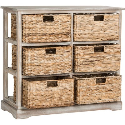 Vintage White 6-Basket Wicker Storage Chest