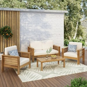Sapphtopaz Patio Furniture Set Wood Patio Chairs Lounge Outdoor Couch with Cushions and Coffee Table Porch Furniture for Garden, Terrace - 1 of 4
