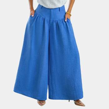 Women's Blue Tie Waist Wide Leg Pants - Cupshe