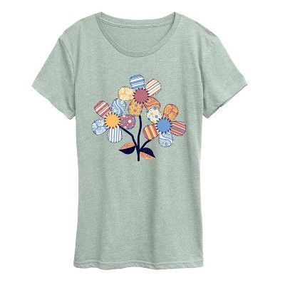 Women's - Instant Message - Patchwork Flowers Short Sleeve Graphic T-Shirt