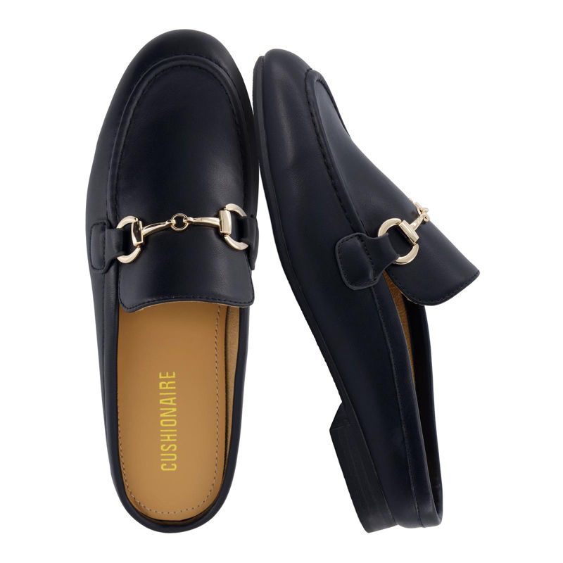 CUSHIONAIRE Yummy Slip On Womens Mules, Business Casual Loafers for Women with Low Heel and Metal Chain Detail, [Run Small Size Up] - Black 6