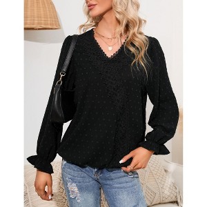 Womens Tops Long Sleeve Shirts V Neck Sweatshirt for Women Fall Fashion Trendy Clothes Casual Blouses - 1 of 4
