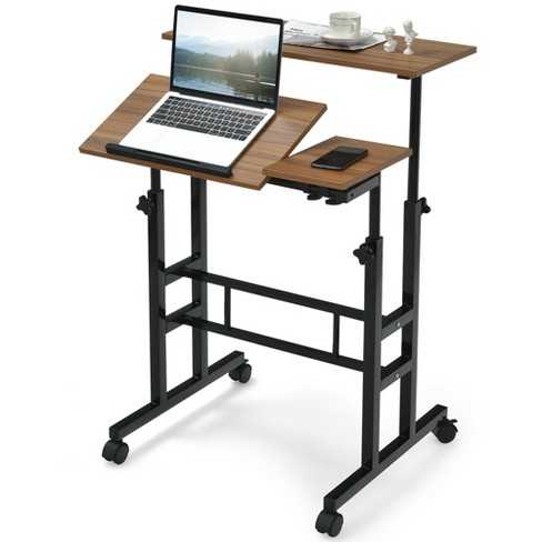 Costway Mobile Standing Desk Rolling Adjustable Laptop Cart Home Office  Natural