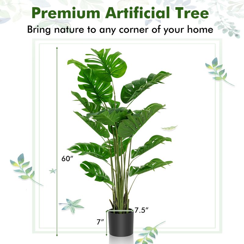 Costway 5FT Artificial Tree Faux Monstera Deliciosa Plant for Home Indoor & Outdoor, 4 of 11