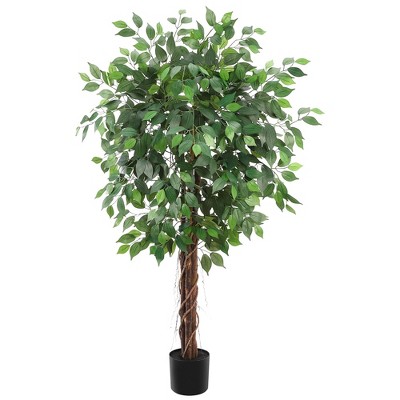 Whizmax Artificial Ficus, Fake Ficus Silk Tree with Natural Wood Trunk in Plastic Nursery Pot for Indoor Outdoor House Living Room Office