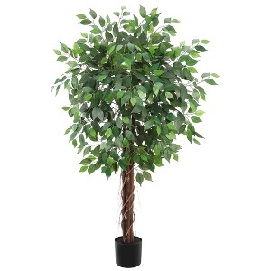 Whizmax Artificial Ficus, Fake Ficus Silk Tree with Natural Wood Trunk in Plastic Nursery Pot for Indoor Outdoor House Living Room Office - 1 of 4