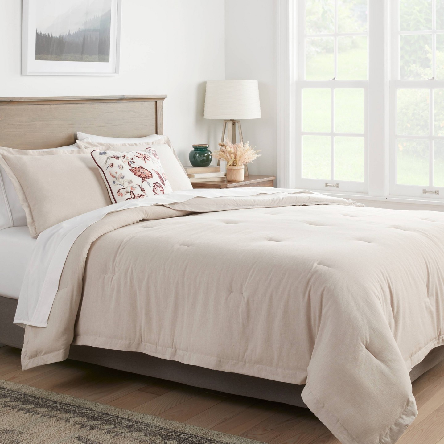 Threshold Full/Queen Cotton Linen Chambray Comforter & Sham Set Blue, цвет: Хаки — фото 2