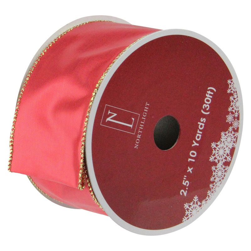 Northlight Shiny Red and Gold Solid Wired Christmas Craft Ribbon 2.5" x 10 Yards, 1 of 2