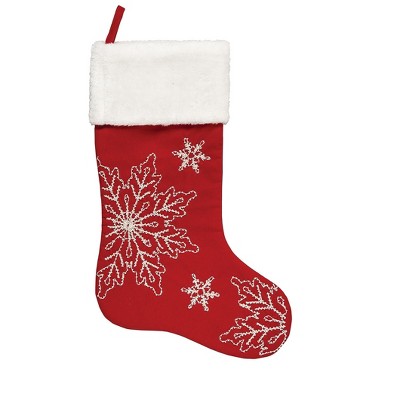 C&F Home 20" Beaded White Snowflake & Fuzzy Cuff Holiday Hanging Large Christmas Stocking