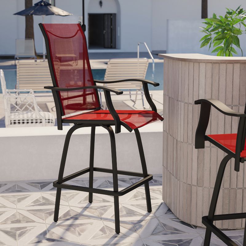Flash Furniture Valerie Patio Bar Height Stools Set of 2, All-Weather Textilene Swivel Patio Stools and Deck Chairs with High Back & Armrests, 3 of 14