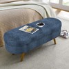 Sapphtopaz Pleated Fabric Ottoman with Storage, Upholstered Oval Ottoman Bench with Rubber Wood Legs, Multi-Functional Footstool or Seat - 3 of 4