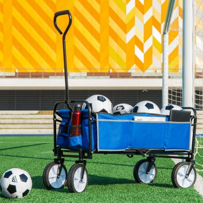SKRAN Outdoor Collapsible Wagon Cart Heavy Duty Utility Garden Beach Cart with Side Pockets for Shopping, Garden,Camping,Blue