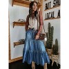 Women's High Waist Tiered Denim Maxi Skirt - Button-Fly Ruffle Swing A-Line with Pockets Dark Blue - 3 of 4