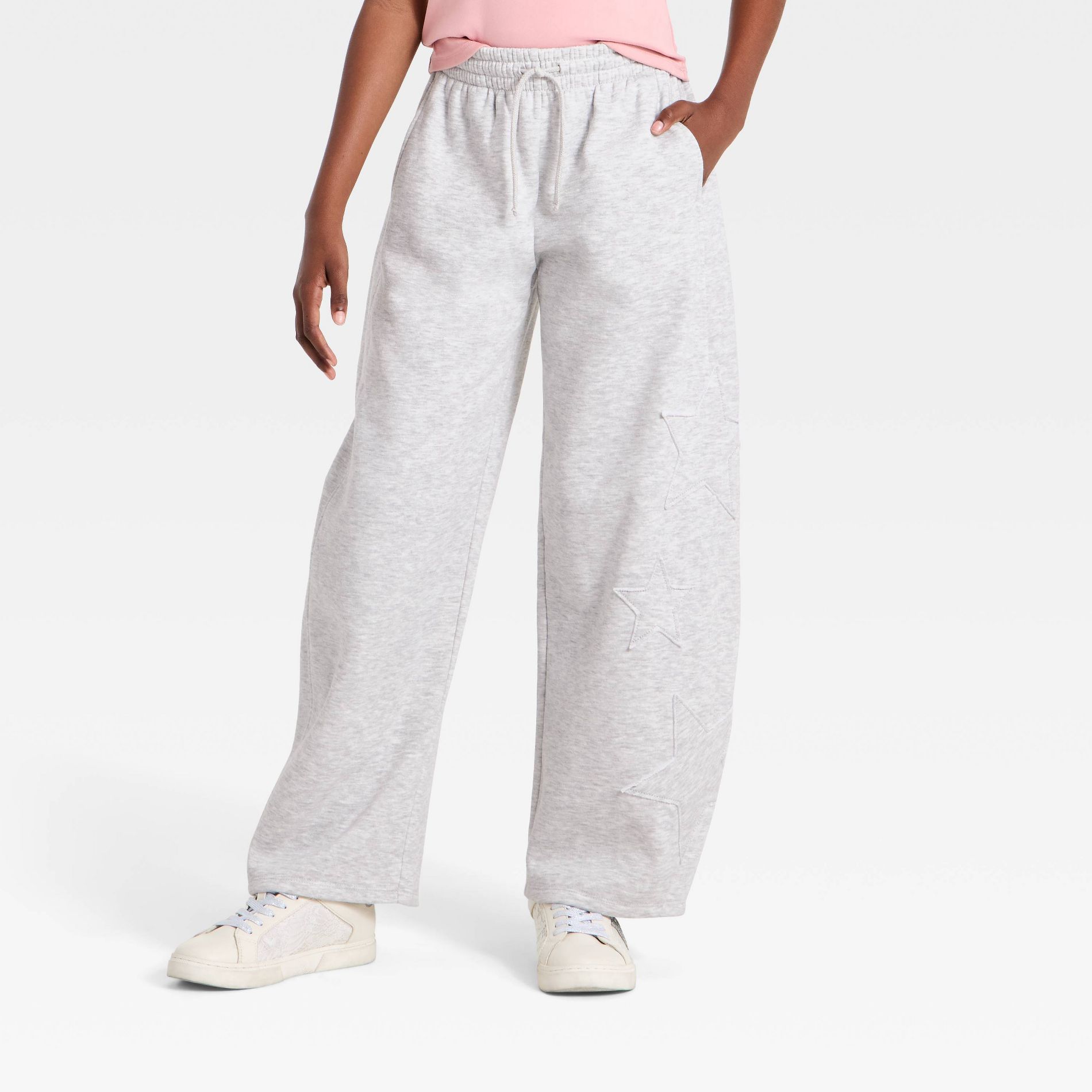 Girls' Barrel Leg Fleece Star Applique Sweatpants - art class™