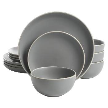 Gibson Better Homes and Gardens Zuri Matte 12 Piece Stoneware Dinnerware Set in Grey