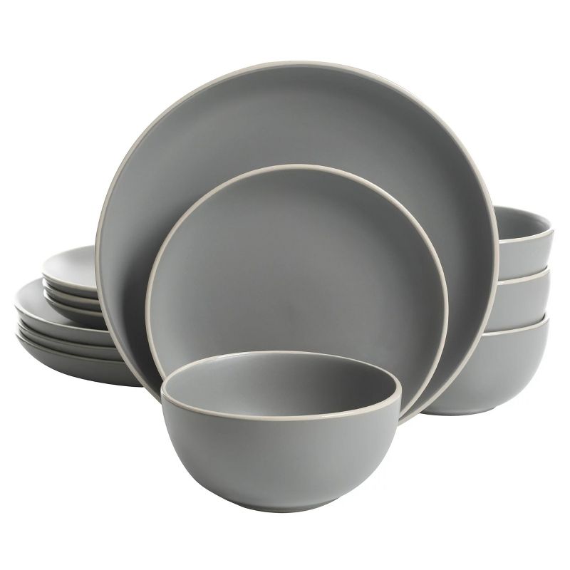 Gibson Better Homes and Gardens Zuri Matte 12 Piece Stoneware Dinnerware Set in Grey, 1 of 8