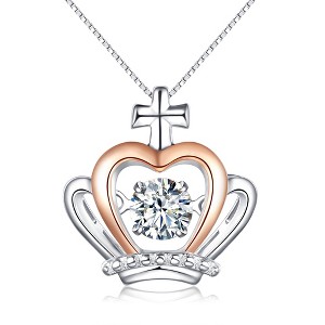Crown Necklace for Women CZ Pendant and Chain Two Tone Sterling Silver Ginger Lyne Collection - 1 of 4