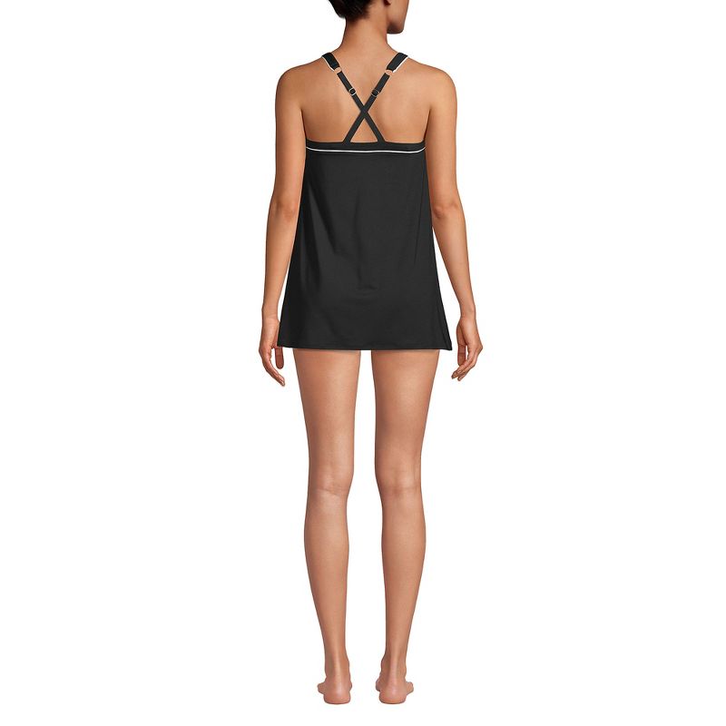 Lands' End Women's Mastectomy Chlorine Resistant High Neck Swim Dress One Piece Swimsuit Adjustable Straps, 2 of 7