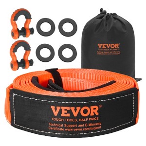VEVOR Heavy Duty Tow Strap Recovery Kit 3 in x 20 ft (MBS-36,000 lbs) Tree Saver Winch Strap, Triple Reinforced Loop, 3/4" D-Ring Shackles, Orange - 1 of 4
