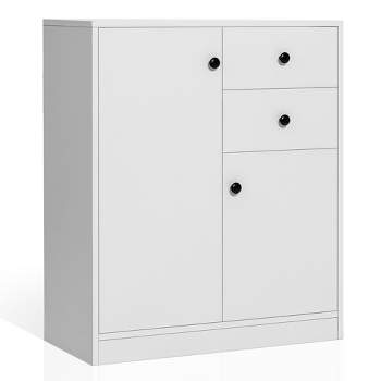 Costway Kitchen Storage Cabinet 2 Drawer Sideboard Floor Cupboard with  Adjustable Shelves