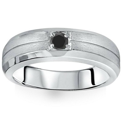 Pompeii3 1/4ct Mens Black Diamond Solitaire Ring 10K White Gold