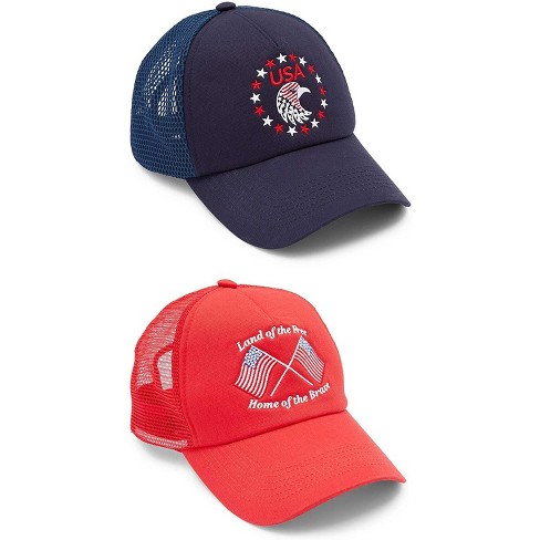 Zodaca 2 Pack Patriotic Trucker Hats for Men, American Flag Baseball Cap, 2  Designs, 3.7 X 8 X 8.2 in