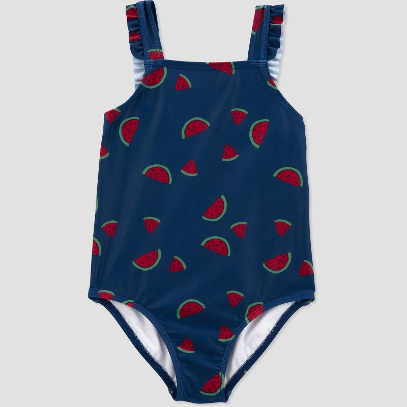 Carter's Just One You® Toddler Girls' Watermelon One Piece Swimsuit - Red/Navy Blue, 1 of 4
