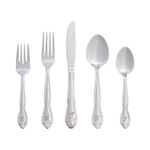 RiverRidge Rose Flatware 46pc Monogrammed Stainless Steel Silverware Set - 1 of 4