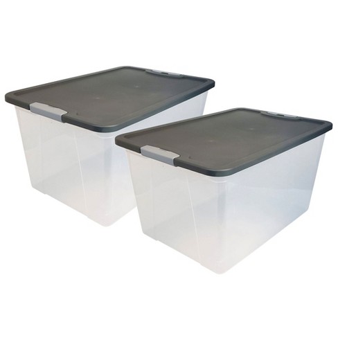 HOMZ 64-Quart Clear Plastic Stackable Storage Bin with Lid Container Box  with Latching Handles for Home Garage Organization, Clear (2 Pack)