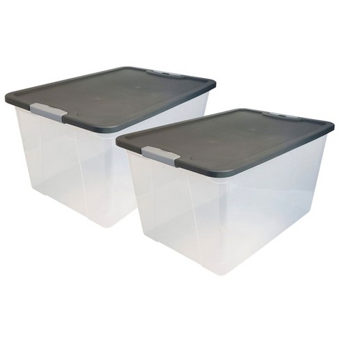 Homz 64-quart Clear Plastic Stackable Storage Bin With Lid Container Box  With Latching Handles For Home Garage Organization, Gray (2 Pack) : Target