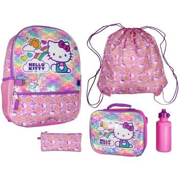 Hello Kitty Backpack 5 Piece Set Lunch Bag Cinch Bag Gadget Case Water Bottle Pink