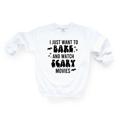 Simply Sage Market Women's Graphic Sweatshirt Bake And Watch Scary Movies