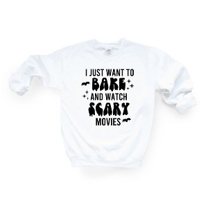 Simply Sage Market Women's Graphic Sweatshirt Bake And Watch Scary Movies - 1 of 2